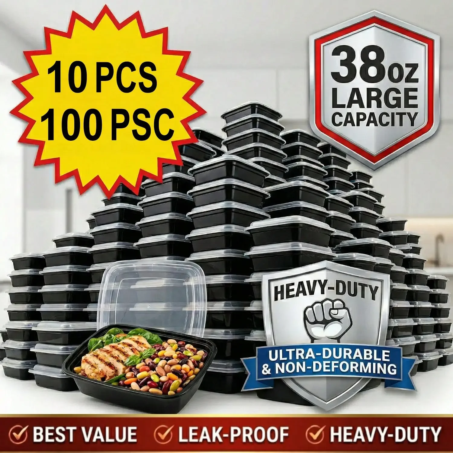 Bento Box - 10/100 pièces, boîtes rectangulaires noires de